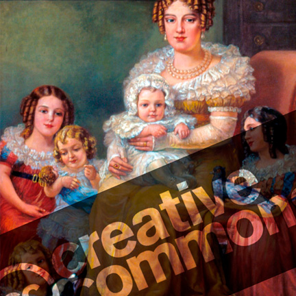 A family in which there is a woman with some children. Over the image, the text 