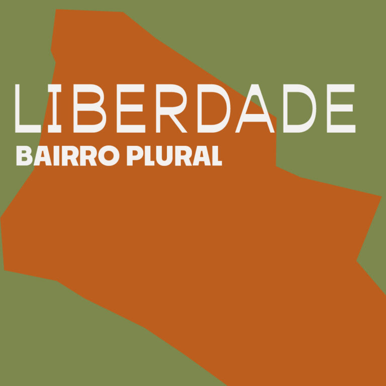 identidade visual da exposição liberdade: bairro plural. a imagem é verde pastel com uma figura que ilustra o recorte escolhido pela exposição